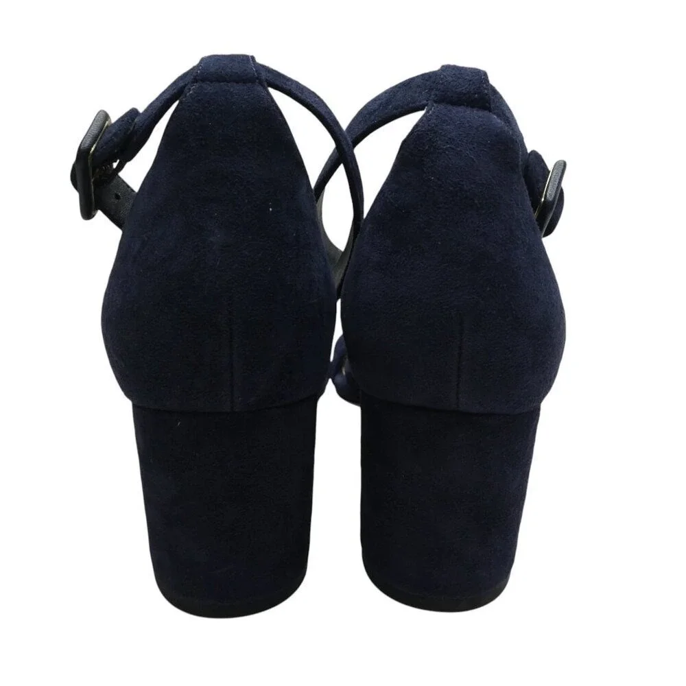Diane von Furstenberg Pasedena Block Heel Sandals‎ Women 7.5M Navy Suede Twist